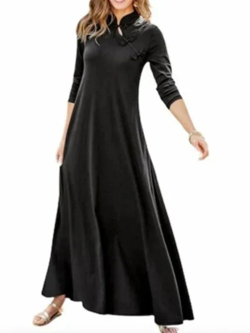 Soft Surroundings Maxi Dress Soft Jersey Pankou Frog Toggle Black Large Tall